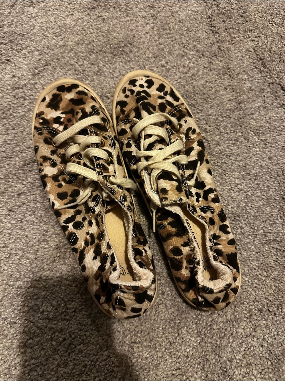 Time and Tru Leopard Print Canvas Sneakers - Tan/Black